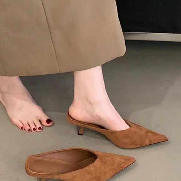 Brown Business Casual Women's High Heel Mule Sandals - Picture 3 of 4